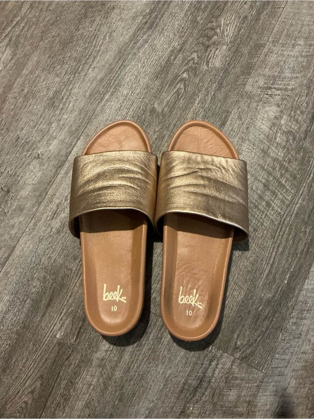 beek Metallic Bronze Slide Sandals - Women's
